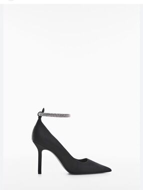 Mango Black Pointed-Toe Stiletto with Rhinestone Ankle Strap